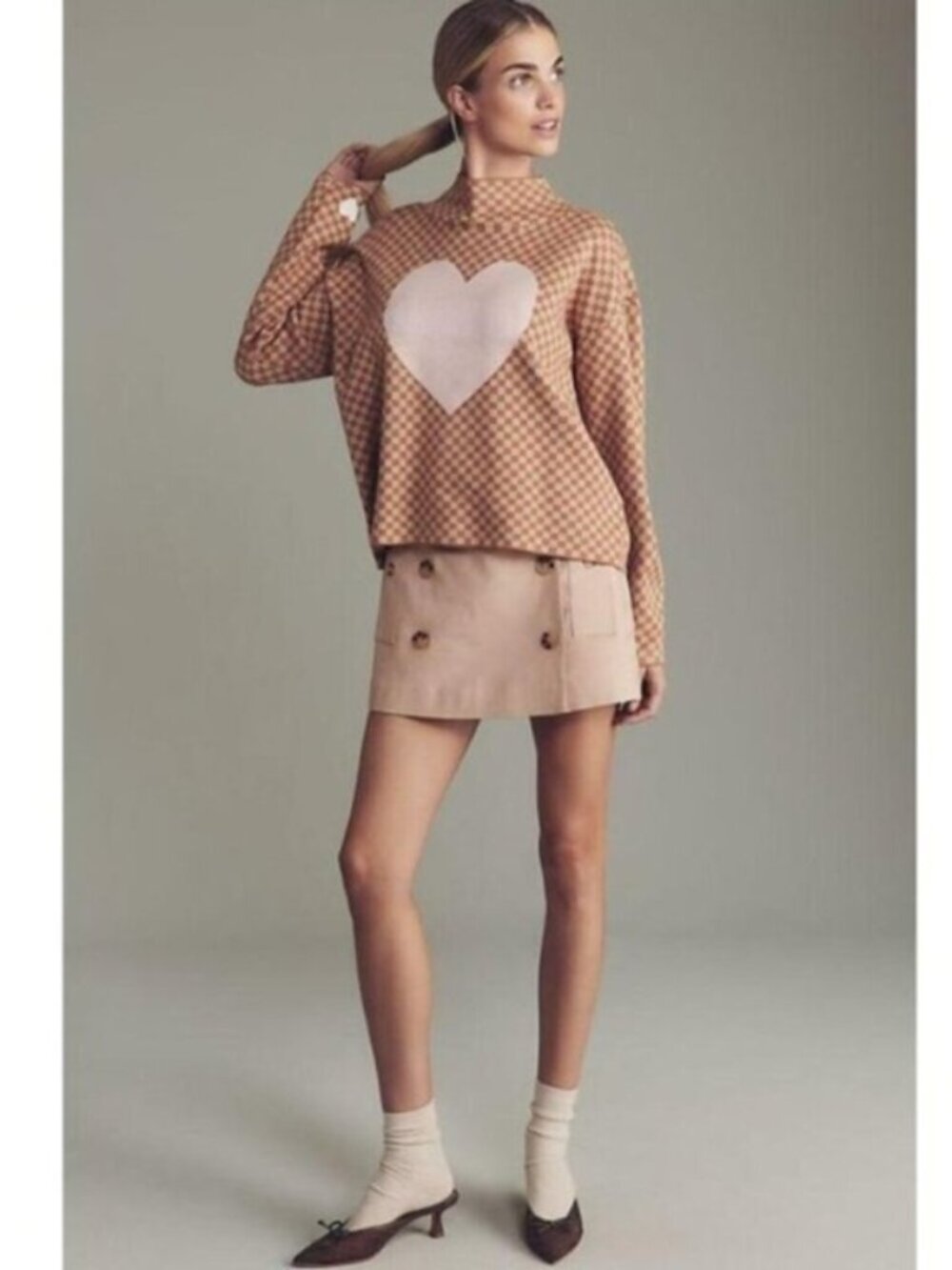 ANTHROPOLOGIE MAEVE Carys Mock Neck Heart Sweater Size XS NWT